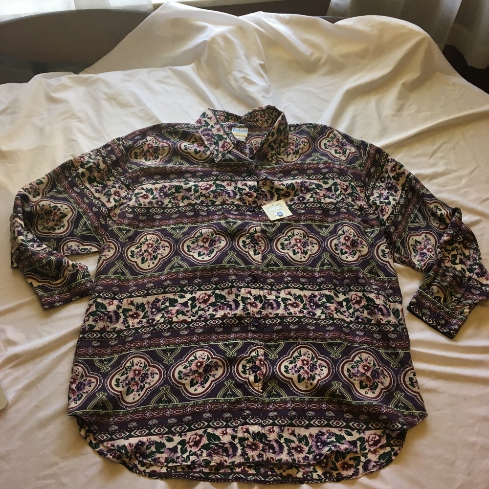 Backyard Blues NWT 100% Silk Blouse Size 20W